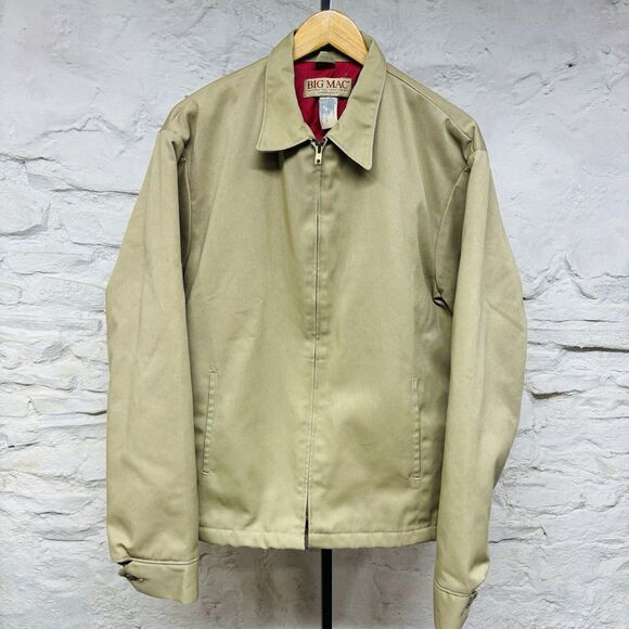 Vintage BIG MAC Jacket Mens Med Tall Khaki Work Chore Quilted Detroit Coat 80s - Picture 1 of 8